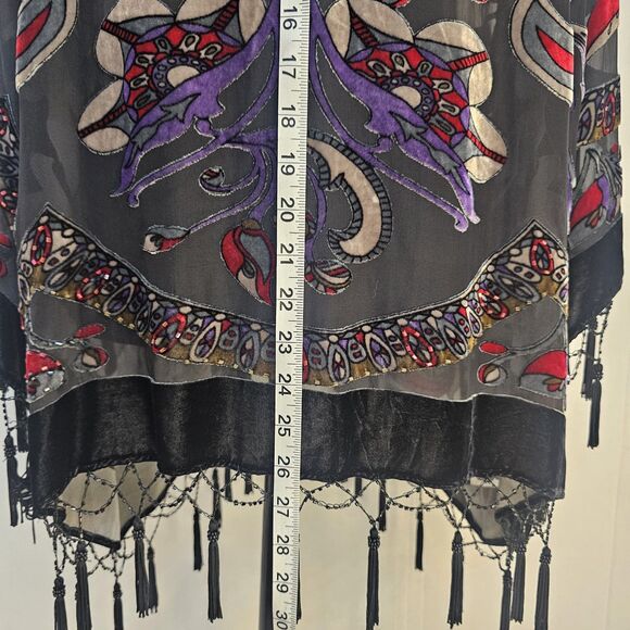JBS LTD Vintage Kimono Velvet Burnout Sz 3X Fringe Beaded Bohemian Festival W486 - Picture 6 of 10